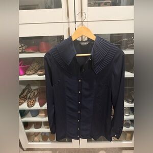 Mina UK Navy Pleated Collar Blouse